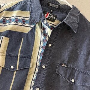 Vintage 90s Justin Western Shirt Large Southwestern Pearl Snap Denim